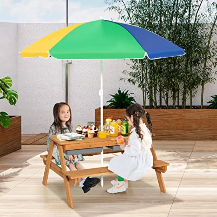 YAO HUI HUANG Wooden Outdoor Picnic Table With Sensory Bins