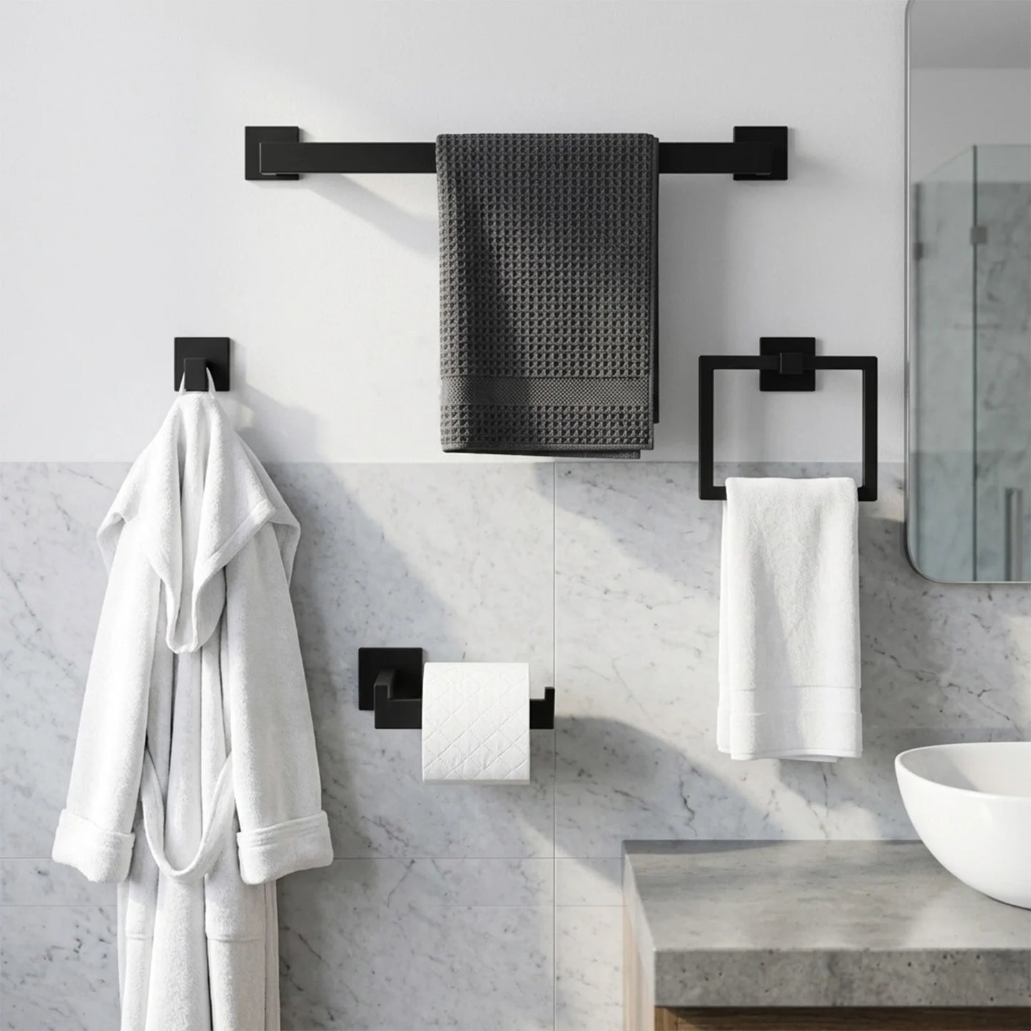 Wall mounted bath linen hanging kit by S And B Enterprise, black anti-rust 201 stainless steel 4-piece towel rack set