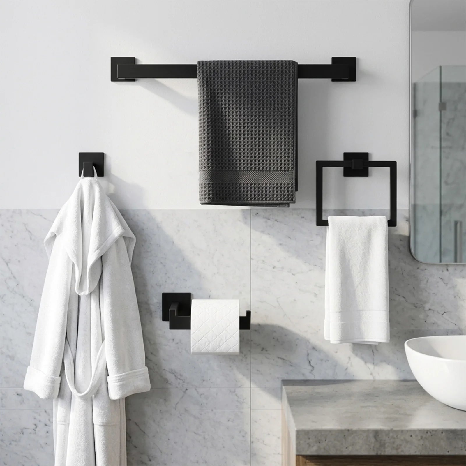 Wall mounted bath linen hanging kit by S And B Enterprise, black anti-rust 201 stainless steel 4-piece towel rack set