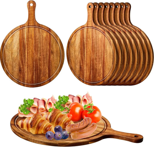 Acacia Round Wood Cutting Boards With Handles For Pizza Bread