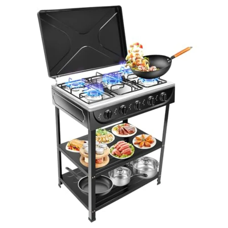 Outdoor Camping 5-Burner Portable Natural Gas Stove Stainless Steel