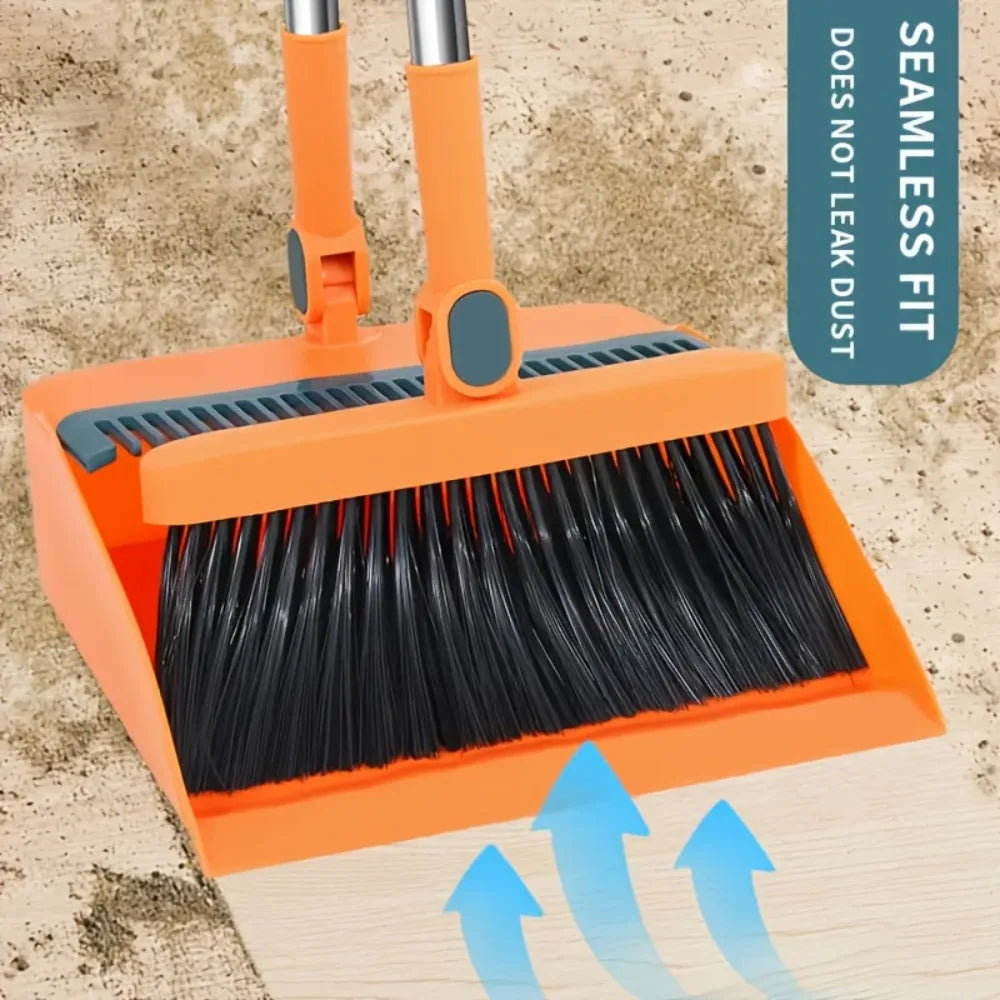Long Handle Broom and Dustpan Set with Comb Teeth - Durable Floor Cleaning Tools for Pet Hair Removal, Home & Office Use by S And B Enterprise