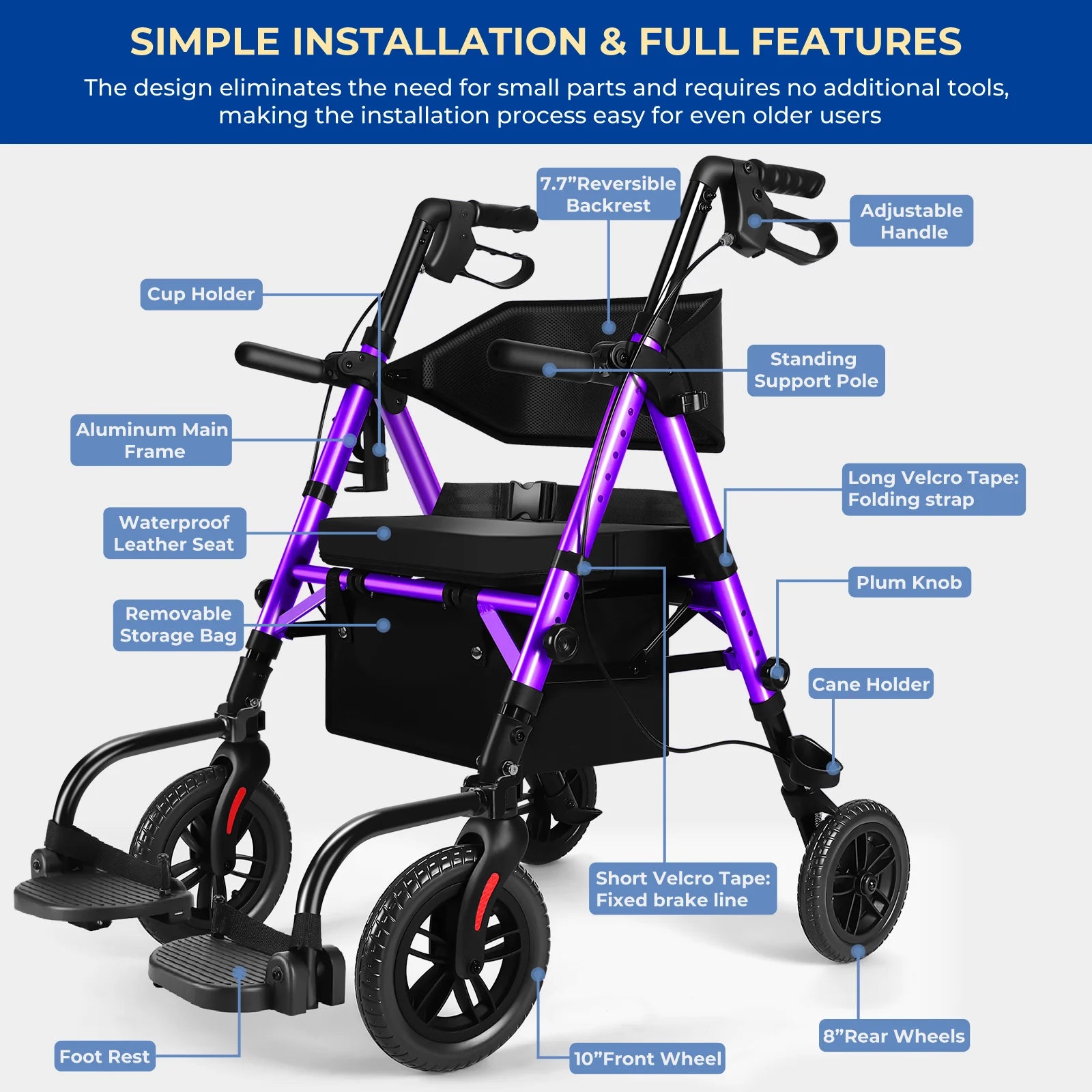 Rolling Walker Wheelchair Combo With Adjustable Seat And Handle by S And B Enterprise