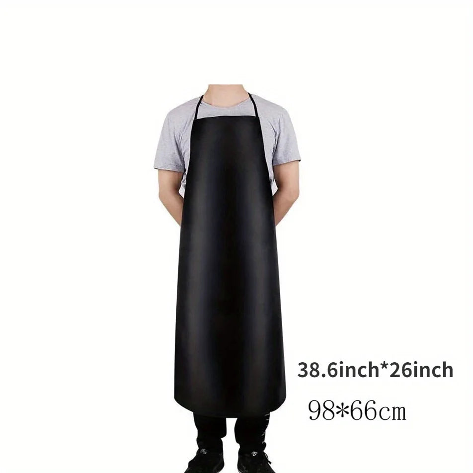 Black PU leather heavy-duty waterproof dishwasher apron, 38.6in x 26in.