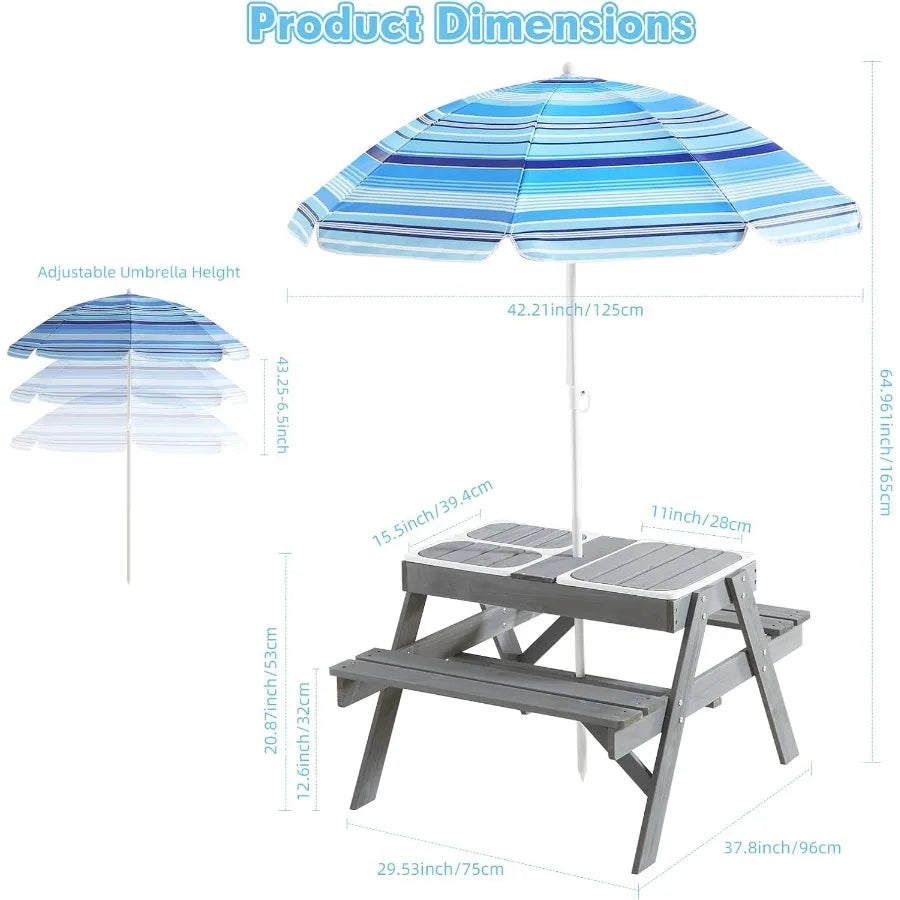 XIUWO 3in1 Kids Picnic Table With Sand Water Sensory by S And B Enterprise