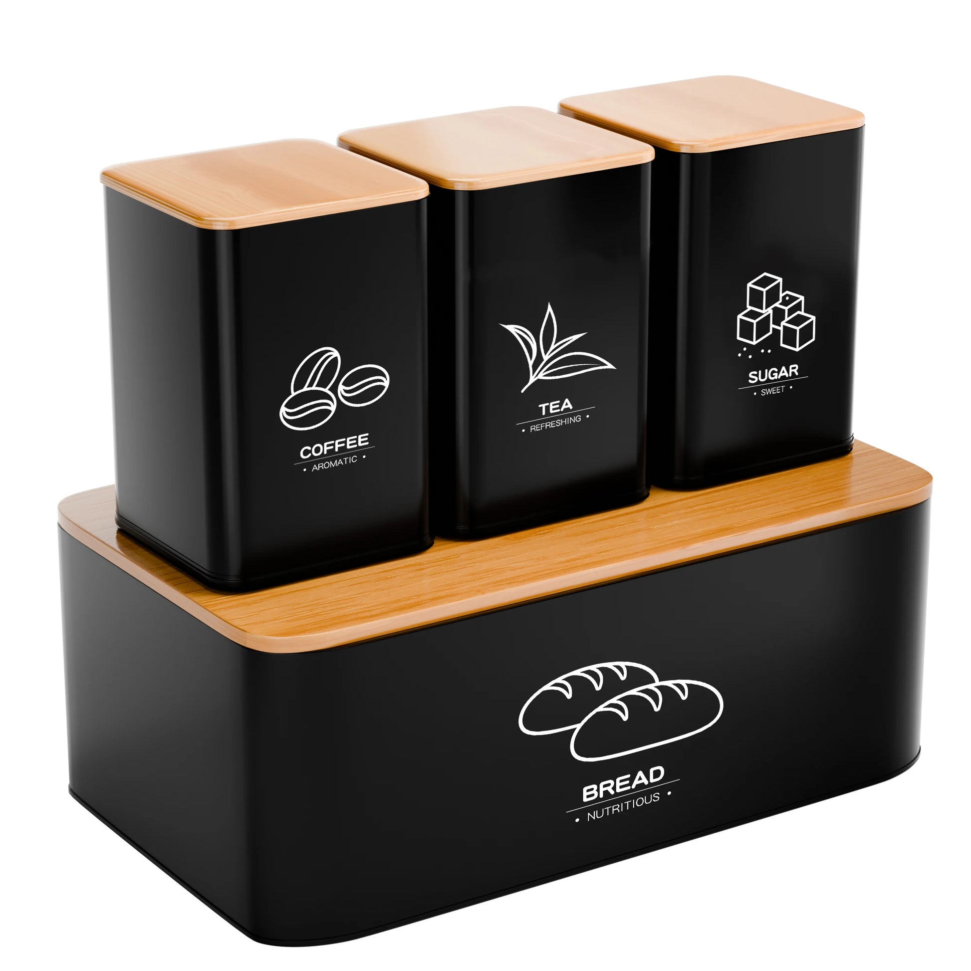 Metal Bread Box With Lidded Jar Set for Kitchen Storage by S And B Enterprise