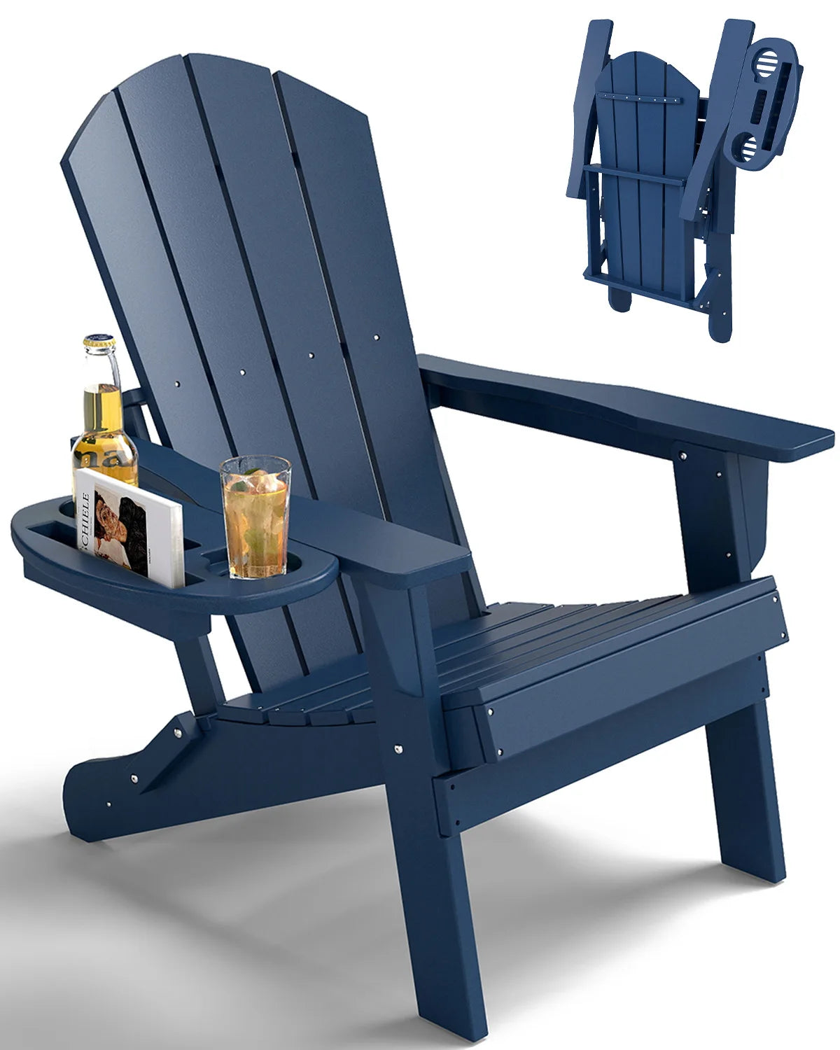 FOOWIN Folding Adirondack Chair With Cup Holder Outdoor by S And B Enterprise