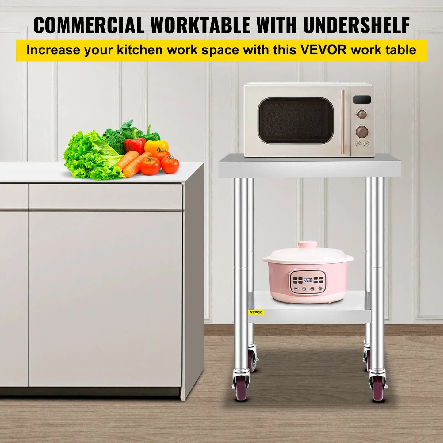 SucceBuy Stainless Steel Commercial Kitchen Work Table With Caster Wheels