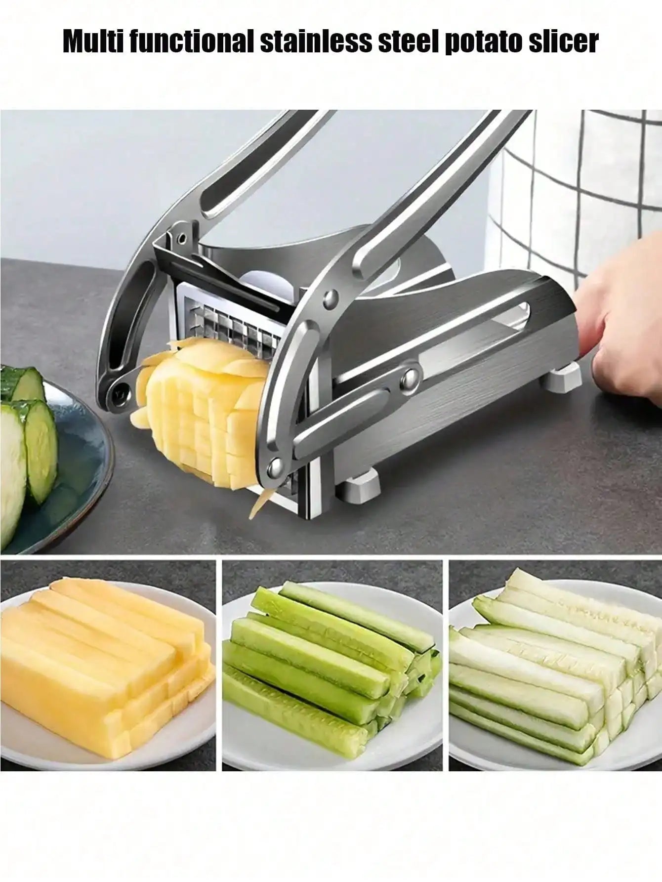 Stainless steel potato and cucumber julienne cutter; S And B Enterprise handheld kitchen tool