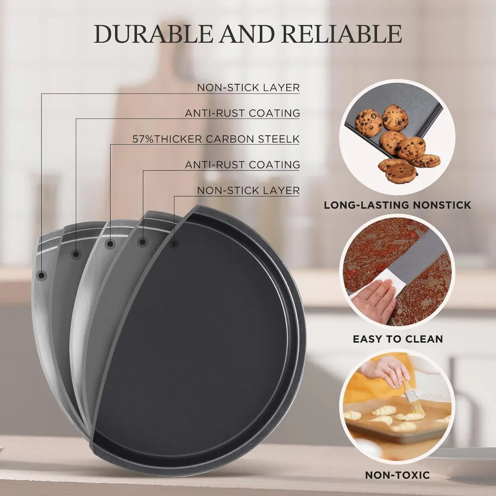 4-piece Nonstick Bakeware Set by S And B Enterprise; carbon steel pans, compact for small kitchens, easy clean