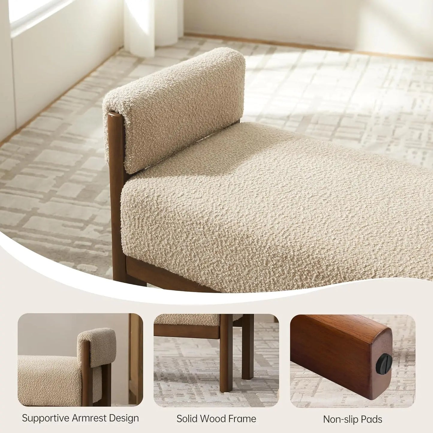 End Of Bed Upholstered Bench With Arms And Wood Frame