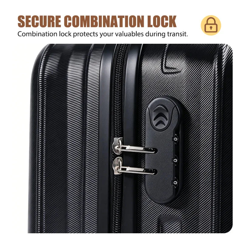 Black hardside carry-on suitcase with dual combination lock