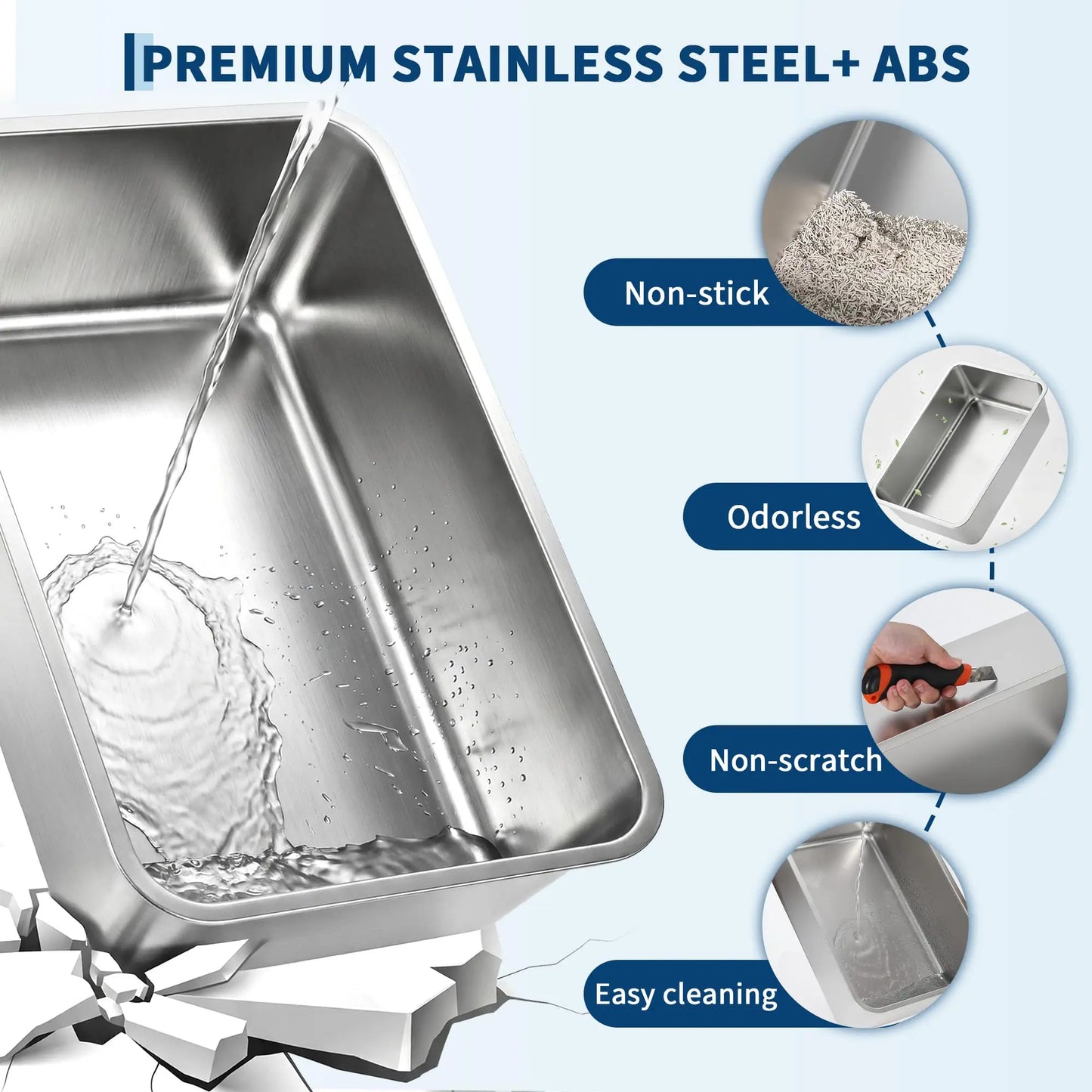 Enclosed Stainless Steel Litter Box With Lid Dog Proof XL Metal Litter Pan High Sided Anti Leak Front Entry Top Exit For Big Cats Includes Scoop For Multi Cat Home by S And B Enterprise