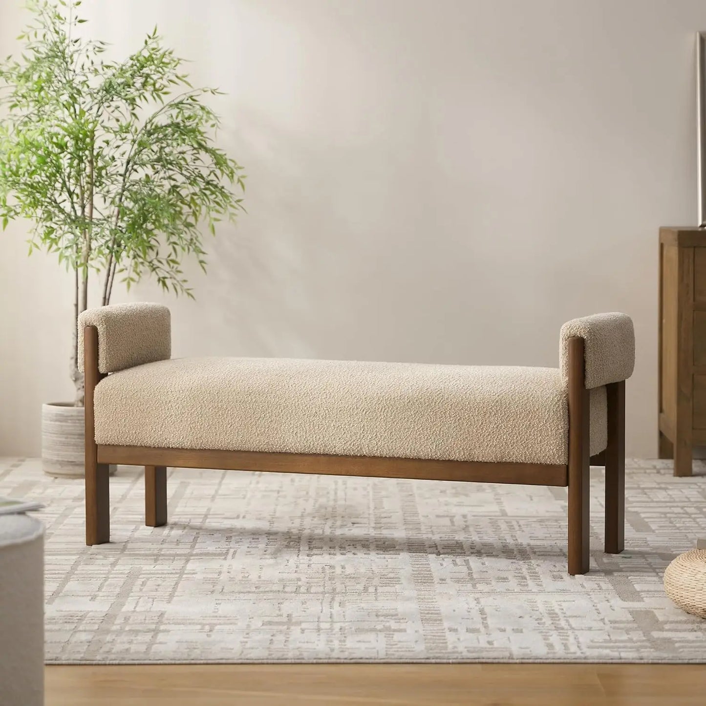 End Of Bed Upholstered Bench With Arms And Wood Frame
