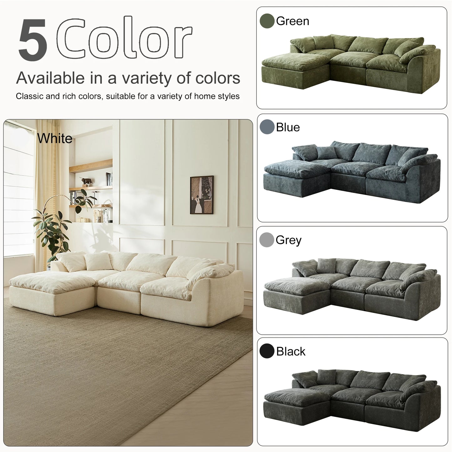 Yeflixvrau Modern Cloud L-Shaped Chenille Sectional Sofa With Ottoman by S And B Enterprise