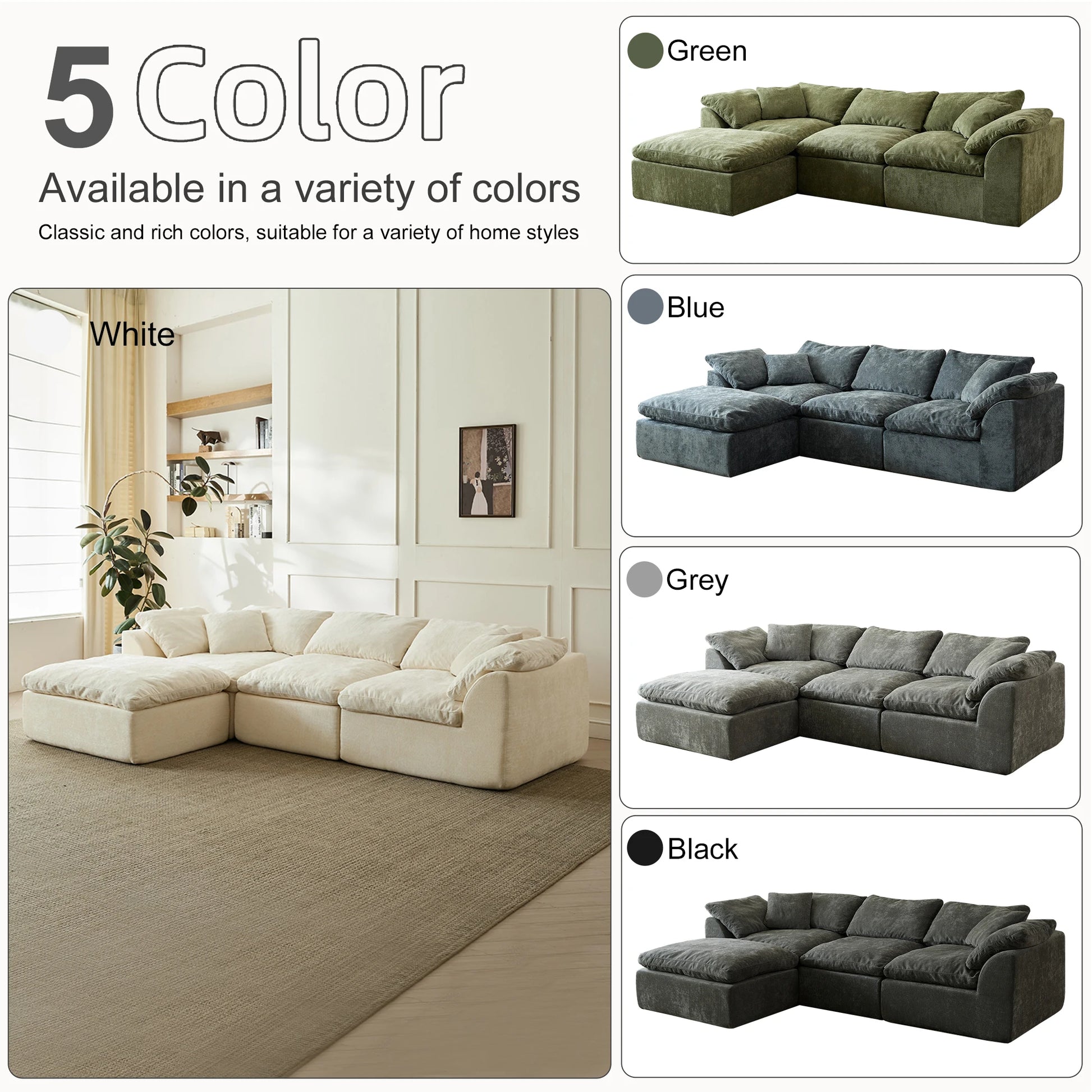 Yeflixvrau Modern Cloud L-Shaped Chenille Sectional Sofa With Ottoman by S And B Enterprise