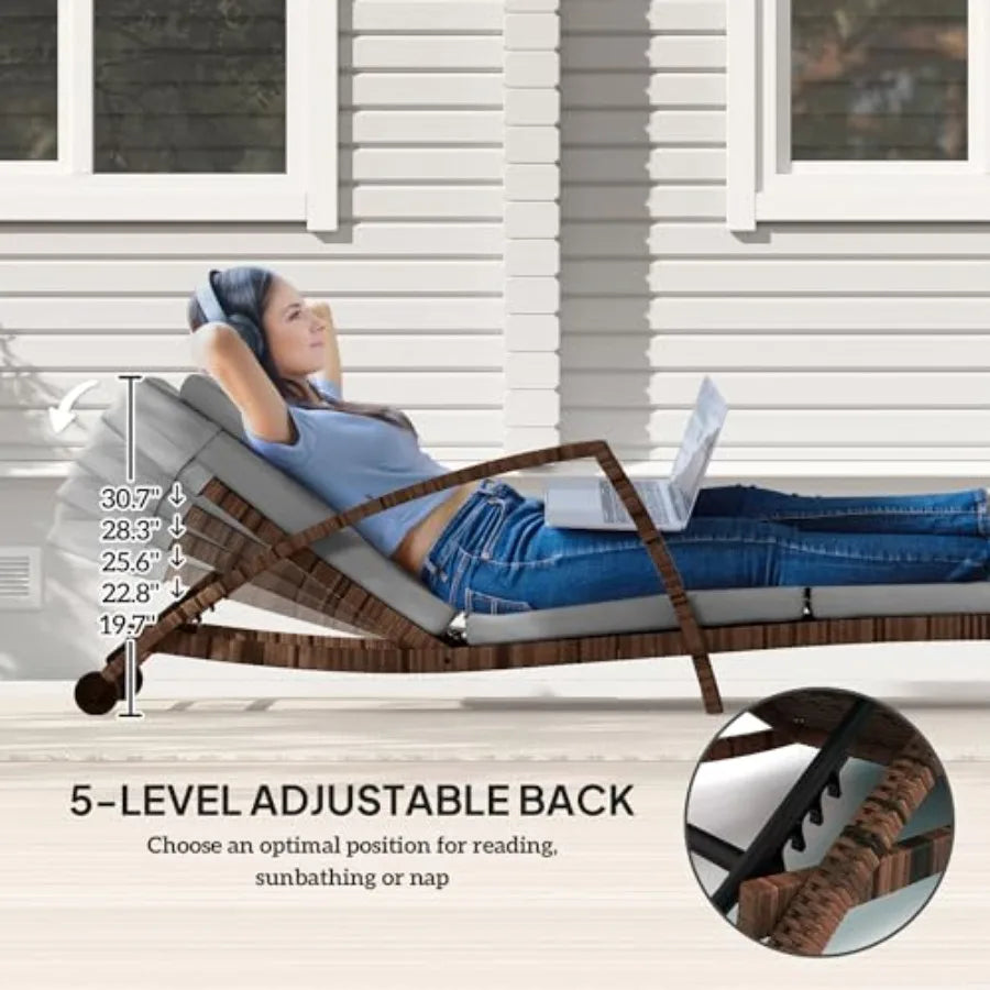 Wicker Chaise Lounge Chairs Outdoor Set Of 2 With Wheels