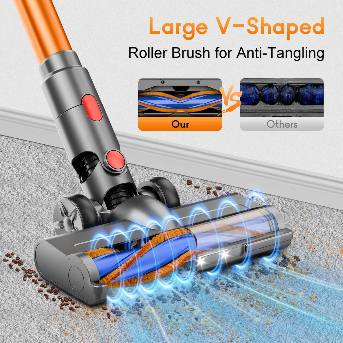 Honki 78KPA cordless vacuum cleaner with LED, orange and gray, wet/dry handheld for pet hair and carpet