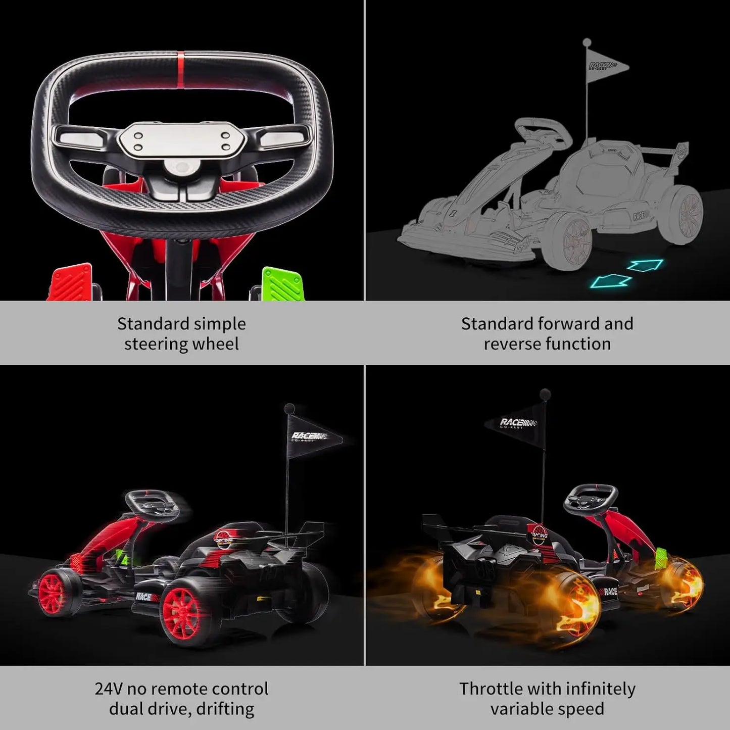 Electric Drift Kart For Kids 24V 300W Riding Toy Safe