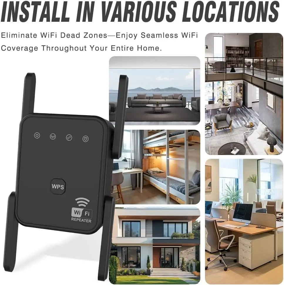 S And B Enterprise WiFi Repeater, black dual-antenna 300Mbps 2.4GHz wireless signal extender with Ethernet port