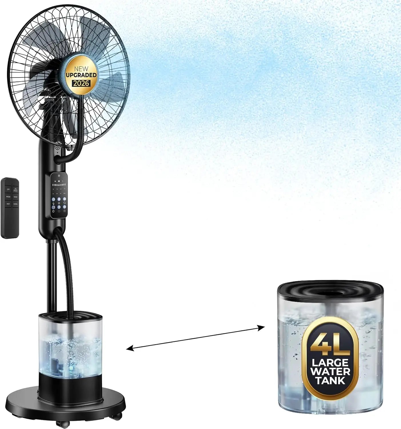 Misting Floor Fan With Advanced 5 Speeds 3 Modes Operation