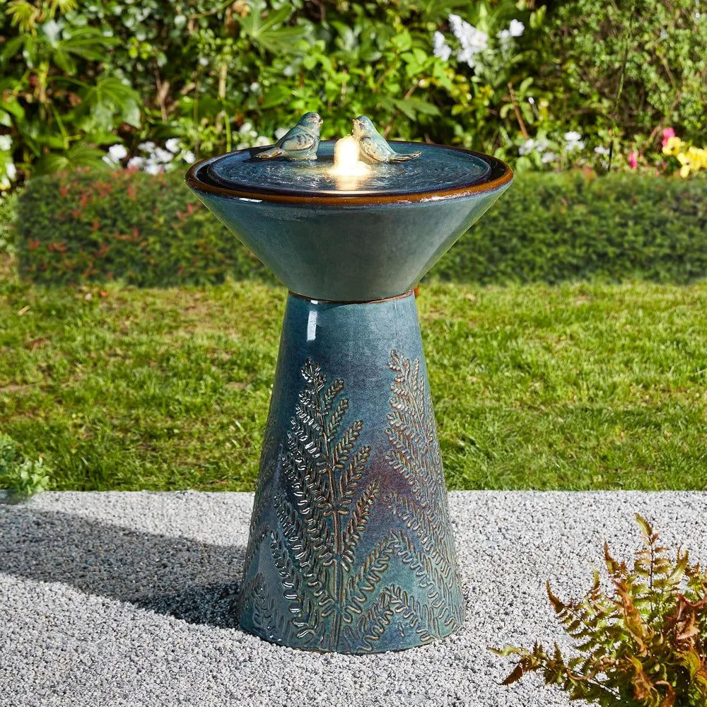 Ceramic Bird Bath Fountain With LED Light And Pump by S And B Enterprise
