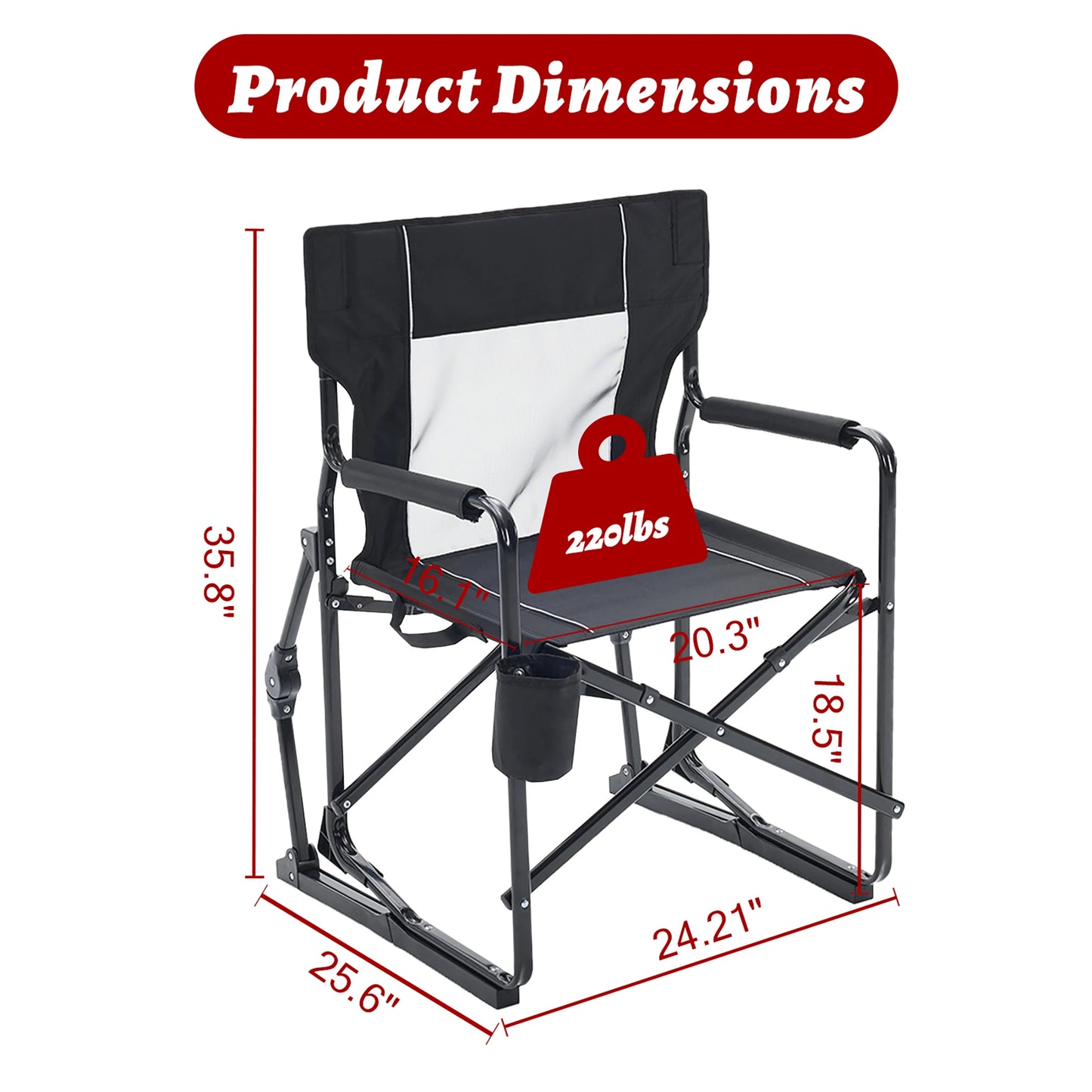 JHK Outdoor Folding Rocking Chair With Mesh Back Patio Lounge