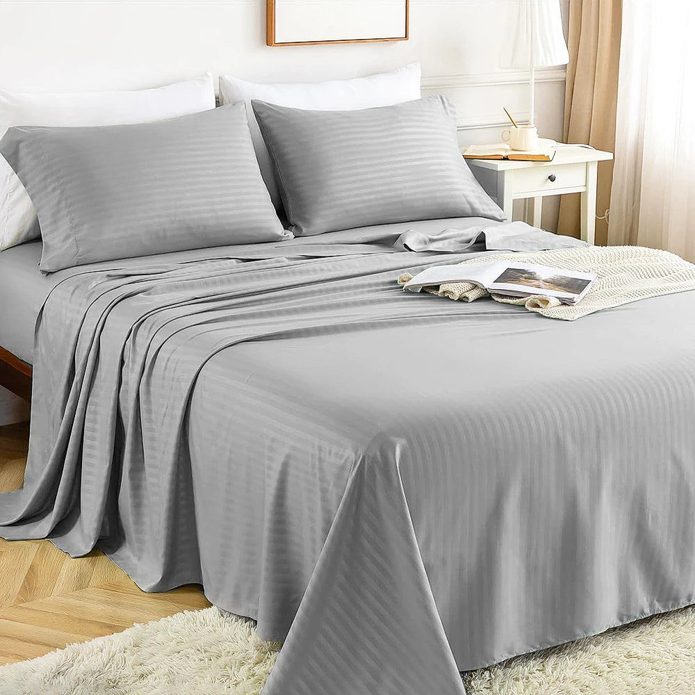 Battilo 4-piece gray striped bed sheet set with pillowcases by S And B Enterprise