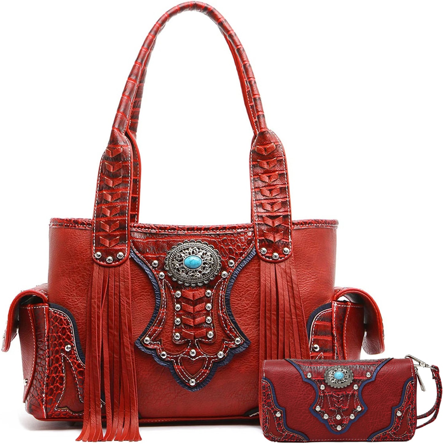 Western Style Cowgirl Fringe Crocodile Purse and Tote Set