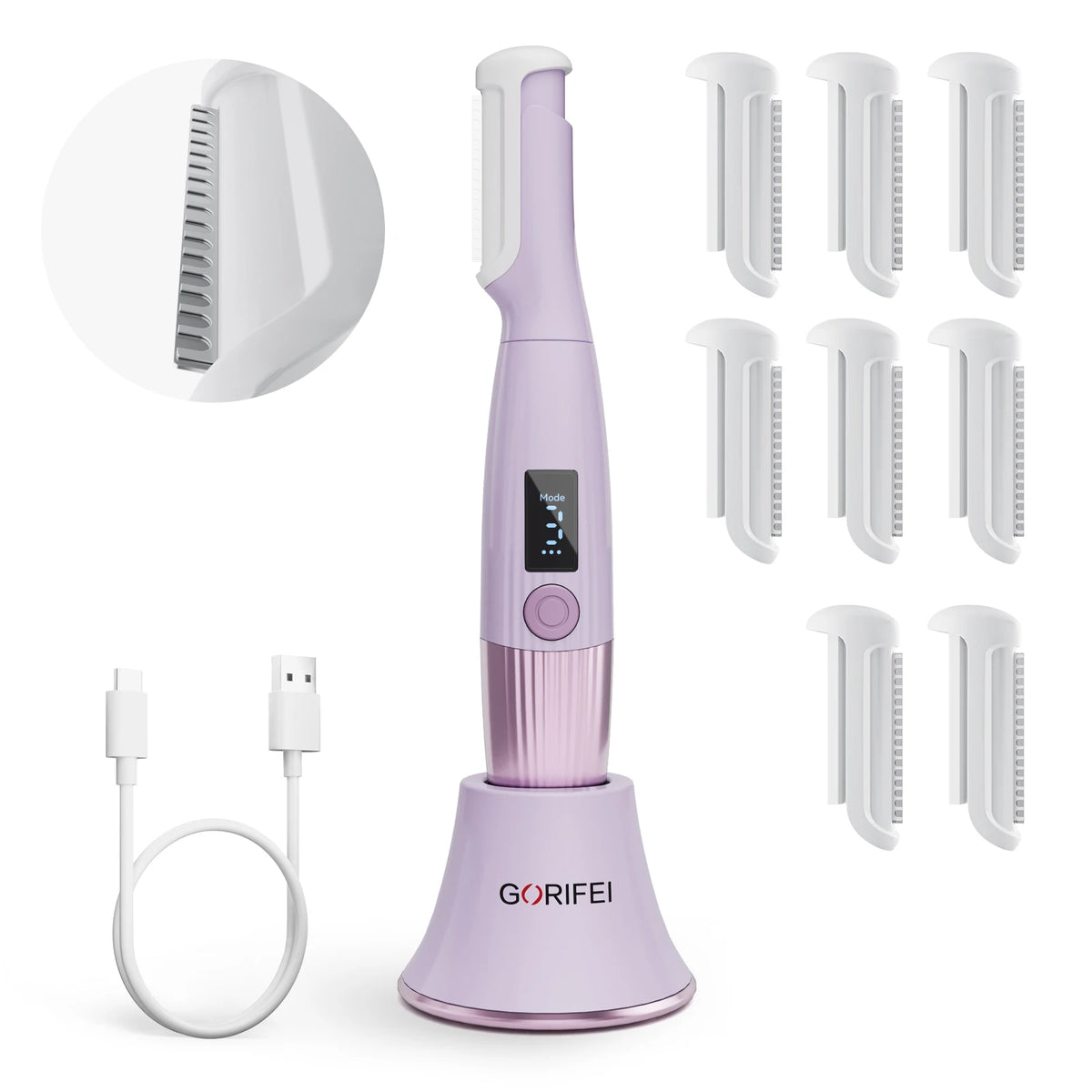 S And B Enterprise lavender sonic dermaplane razor for women with replaceable blades and multiple blade heads