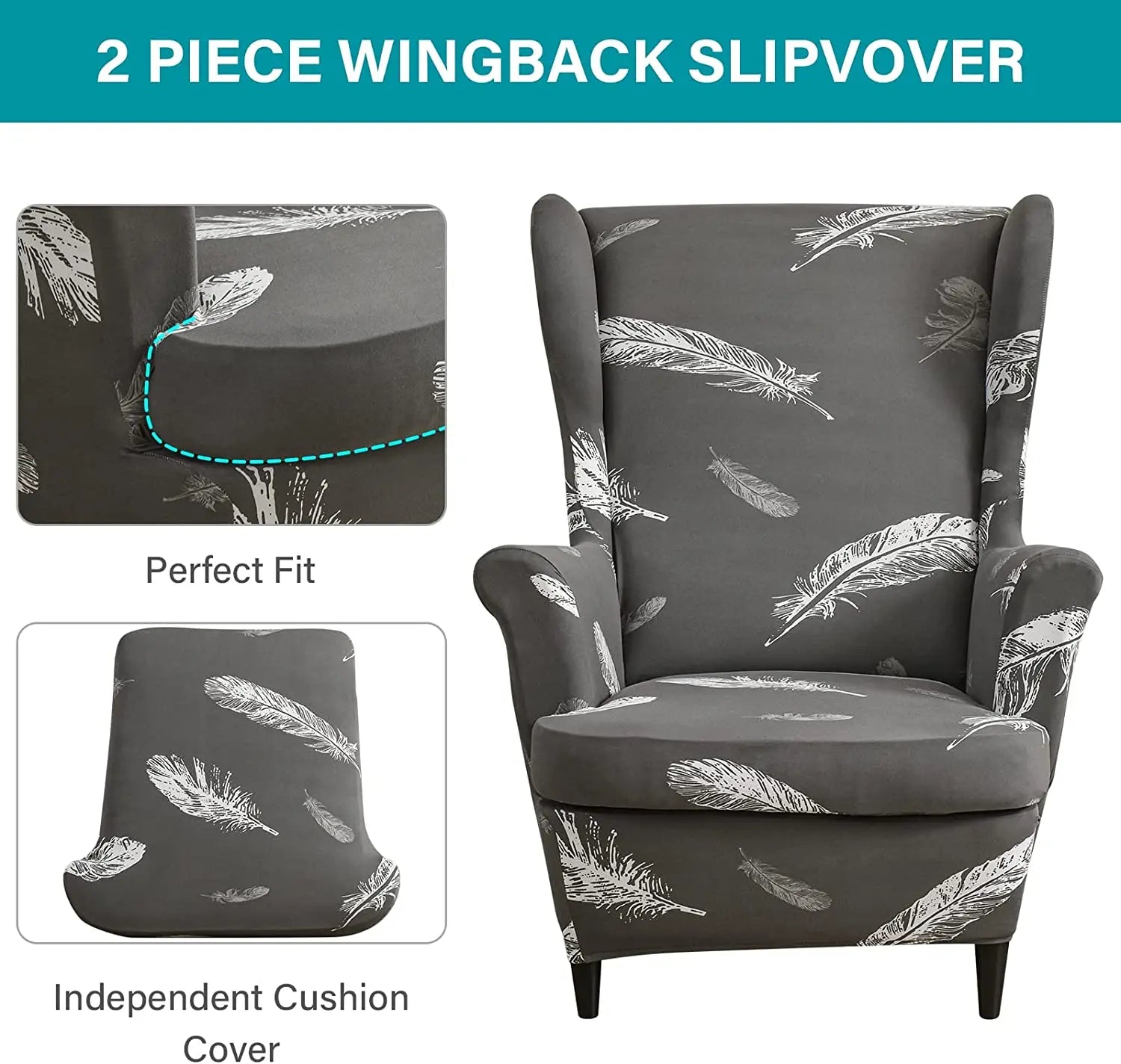Printed Wing Chair Cover Wingback Stretch Spandex Armchair Covers Nordic Removable Relax Sofa Slipcovers With Seat Cushion Cover by S And B Enterprise