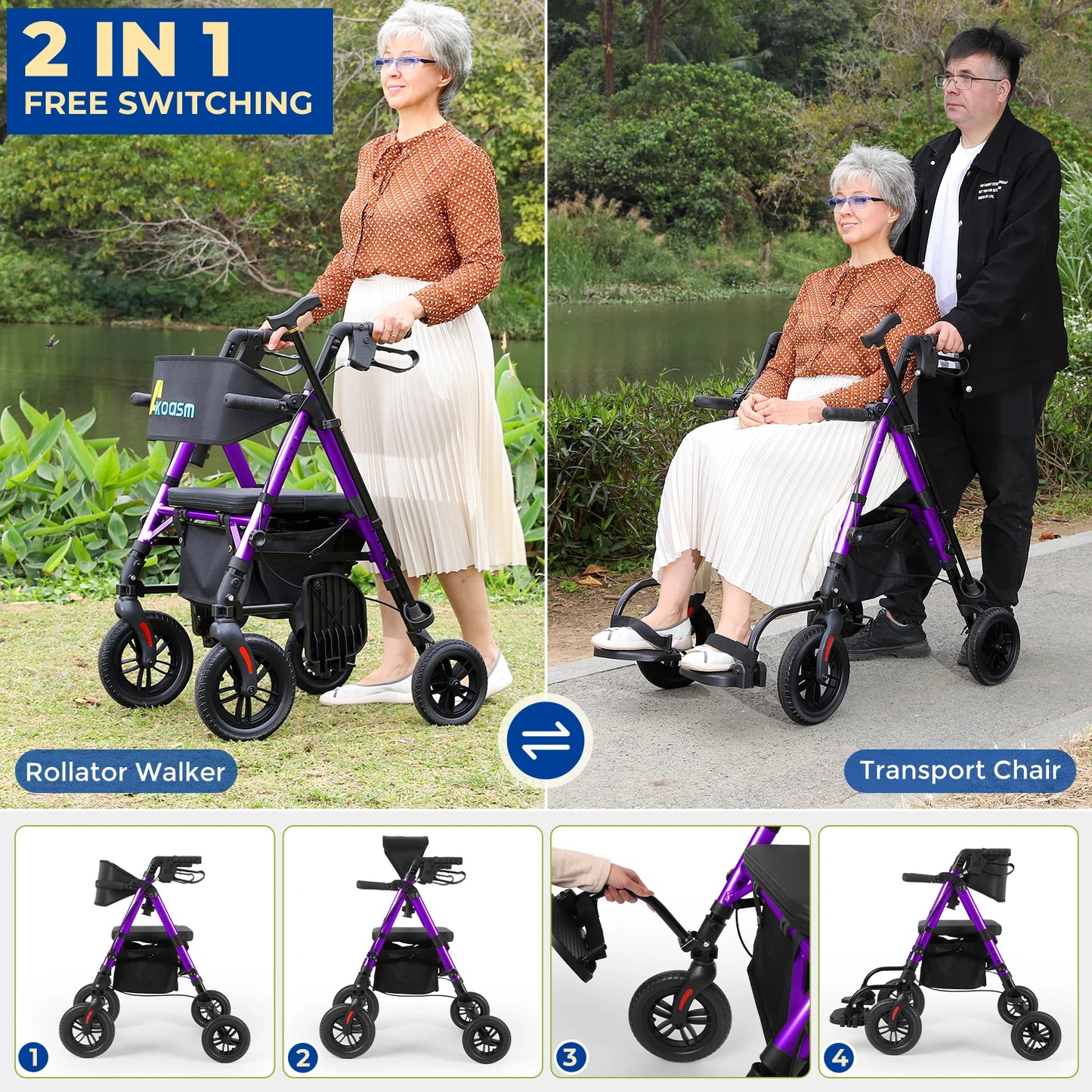 Rolling Walker Wheelchair Combo With Adjustable Seat And Handle by S And B Enterprise
