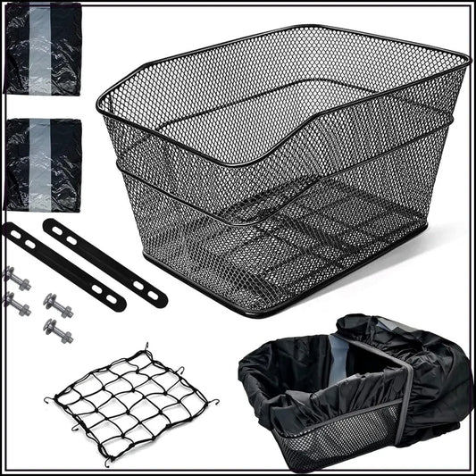 Rear Bike Basket With Easy Install Spider Webbing And Waterproof Tarp Cover by S And B Enterprise
