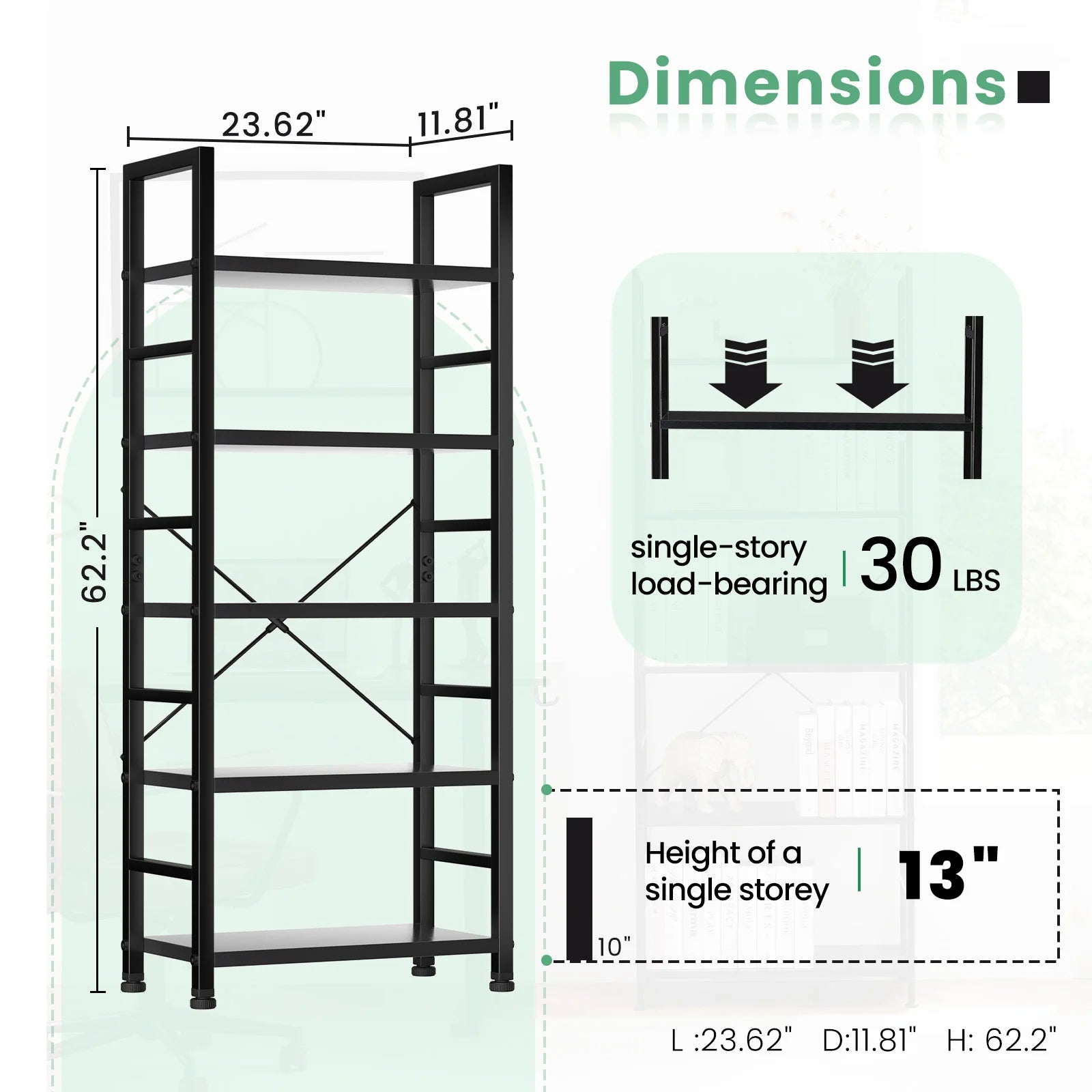 JHK 5 Tier Wooden Display Bookshelf Storage Standing Shelf Stable Frame Graduated Shelves for Organized Display for Living Room by S And B Enterprise