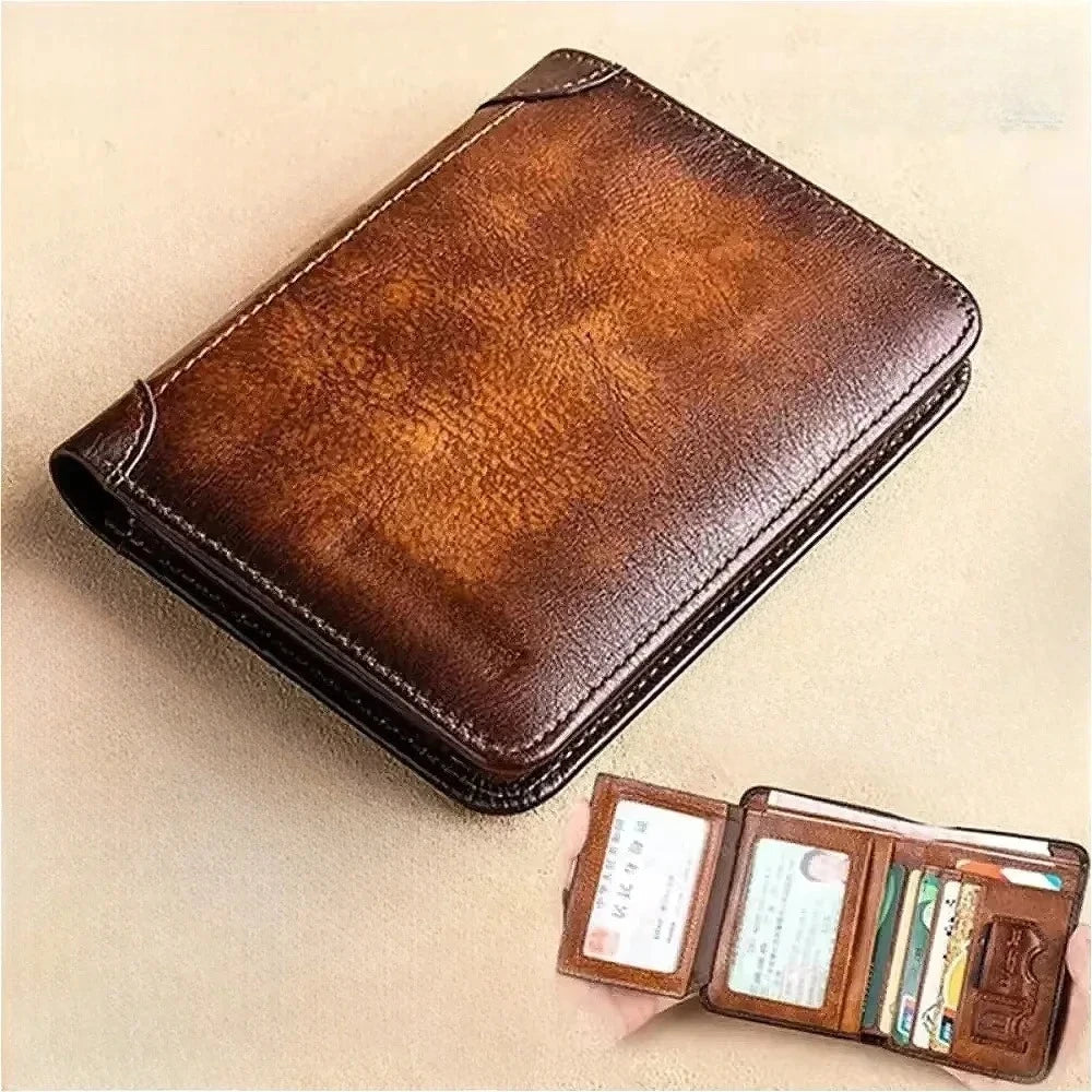 HEONYIRRY Genuine Leather RFID Blocking Trifold Wallet For Men