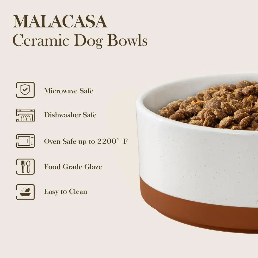 Ceramic Dog Bowls Set With Wood Stand Non Slip Base