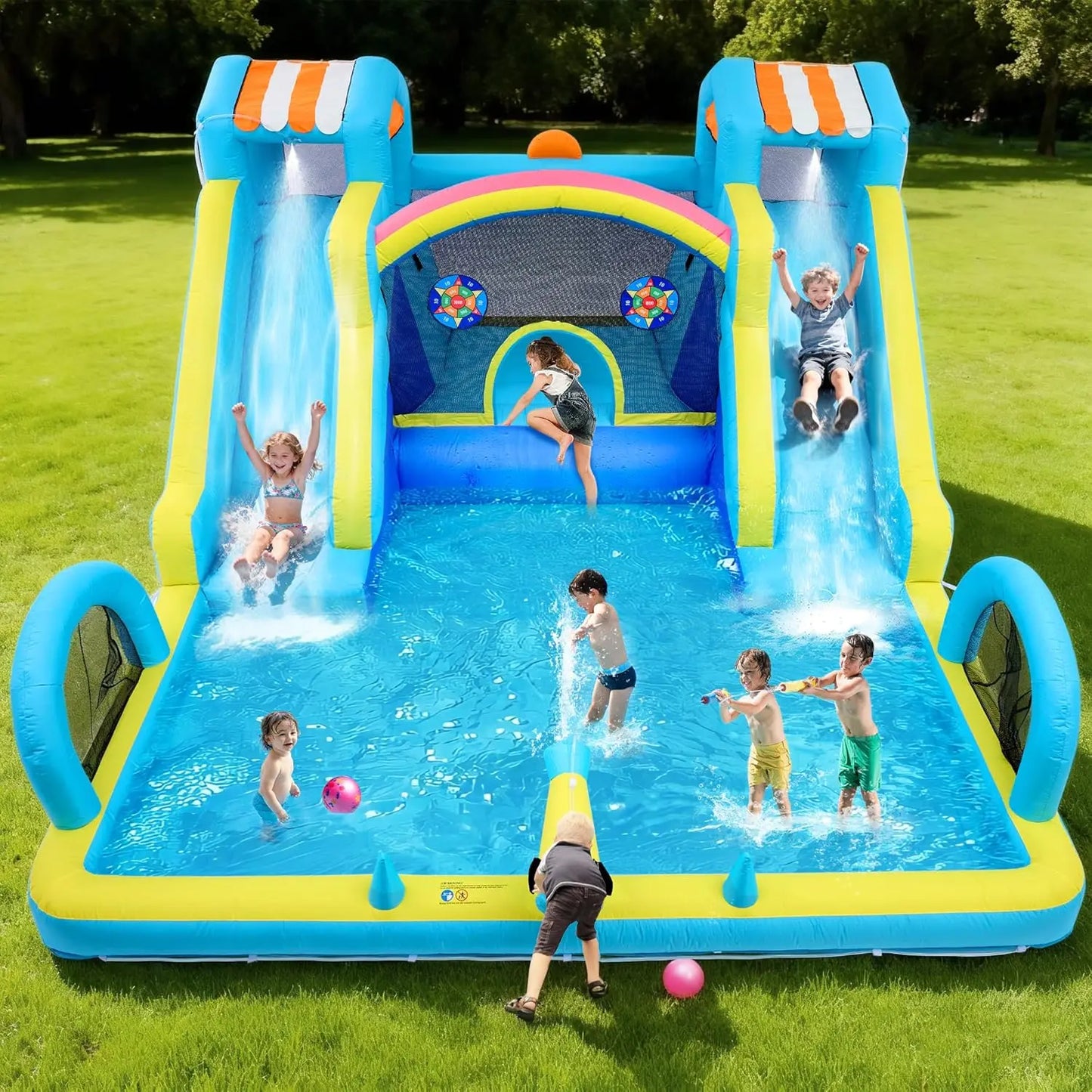 HiMISS Double Water Slide Inflatable Bounce House For Kids With Blower