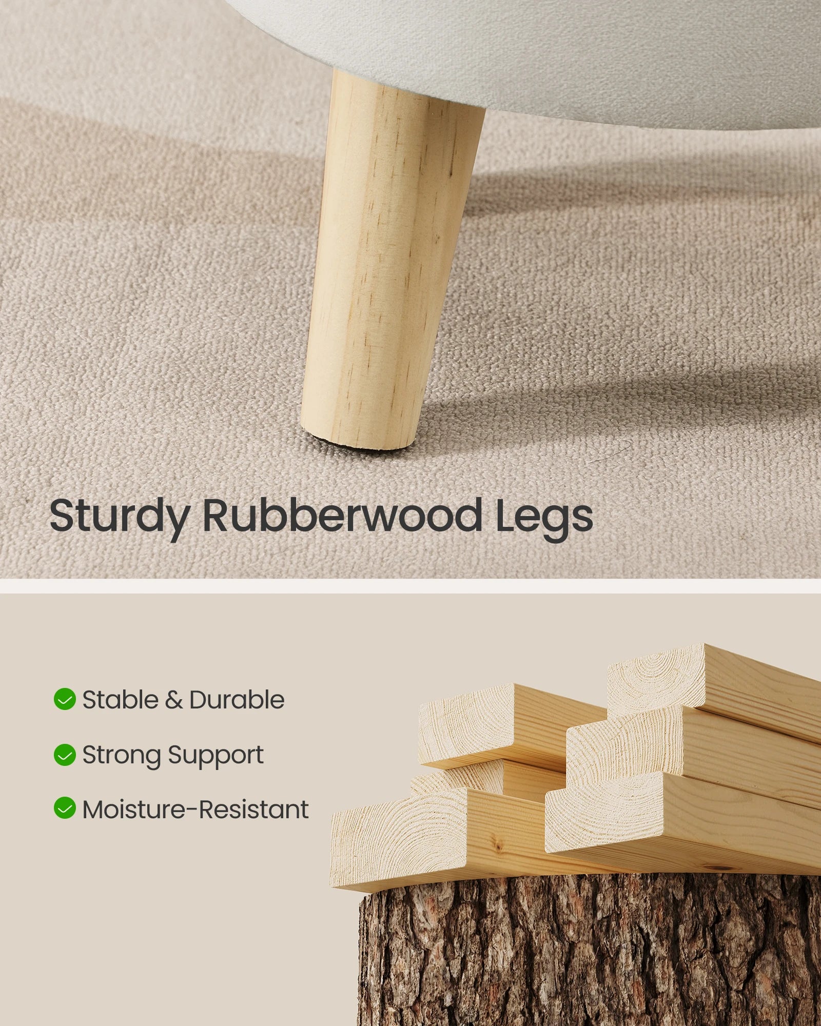 SONGMICS Round Storage Ottoman Foot Stool With Wood Legs by S And B Enterprise
