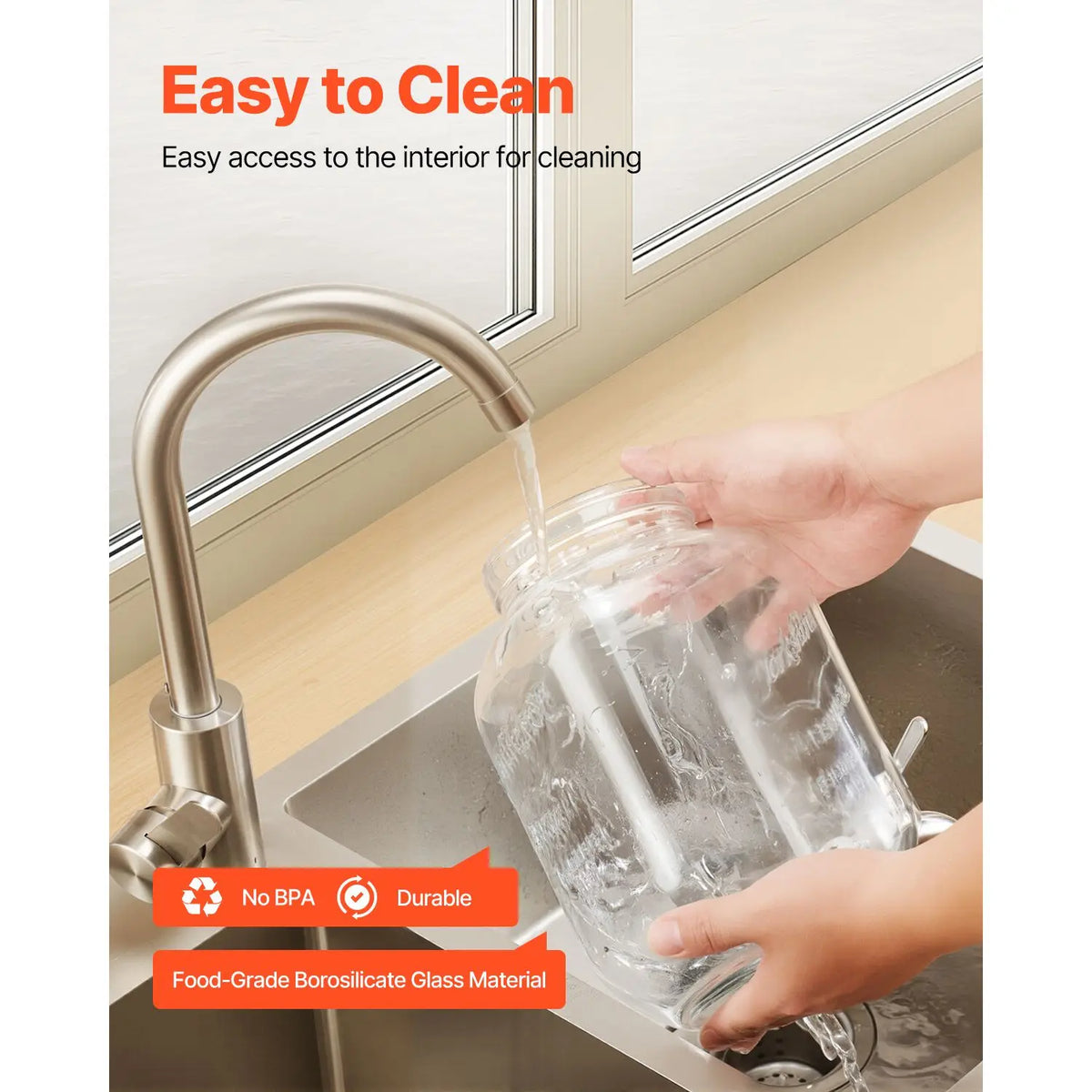 S And B Enterprise glass beverage dispenser; food-grade borosilicate glass, easy to clean