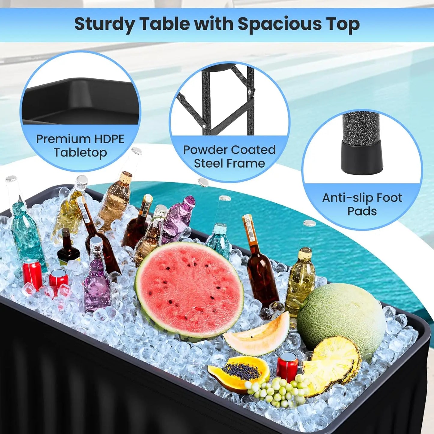 Folding Ice Cooler Table With Skirt Drain Hose Bucket