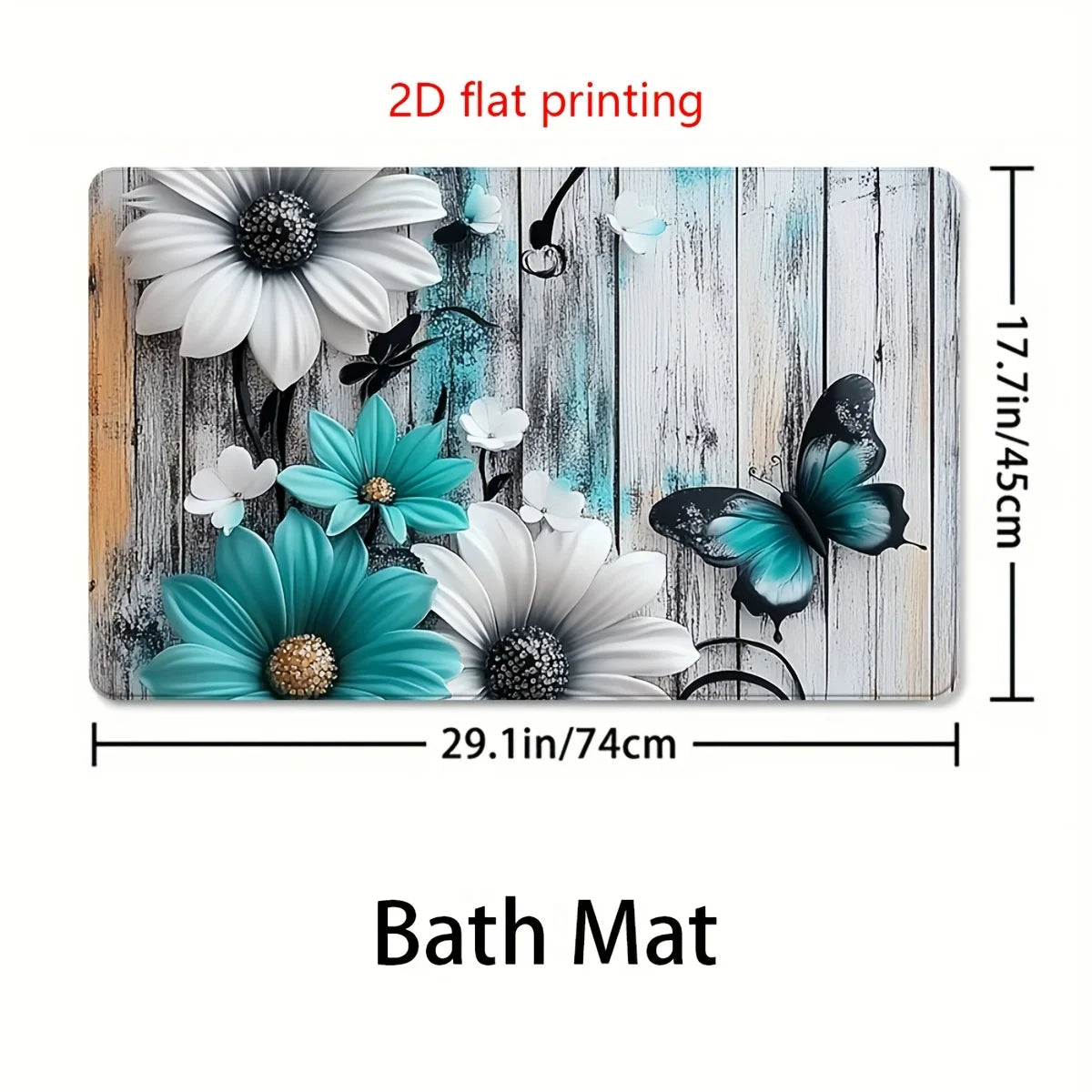 1or4 Piece Teal and White Floral Butterfly Shower Curtain Set - Modern Bathroom Decor - Washable Fabric Curtain - Rugs and Cover by S And B Enterprise