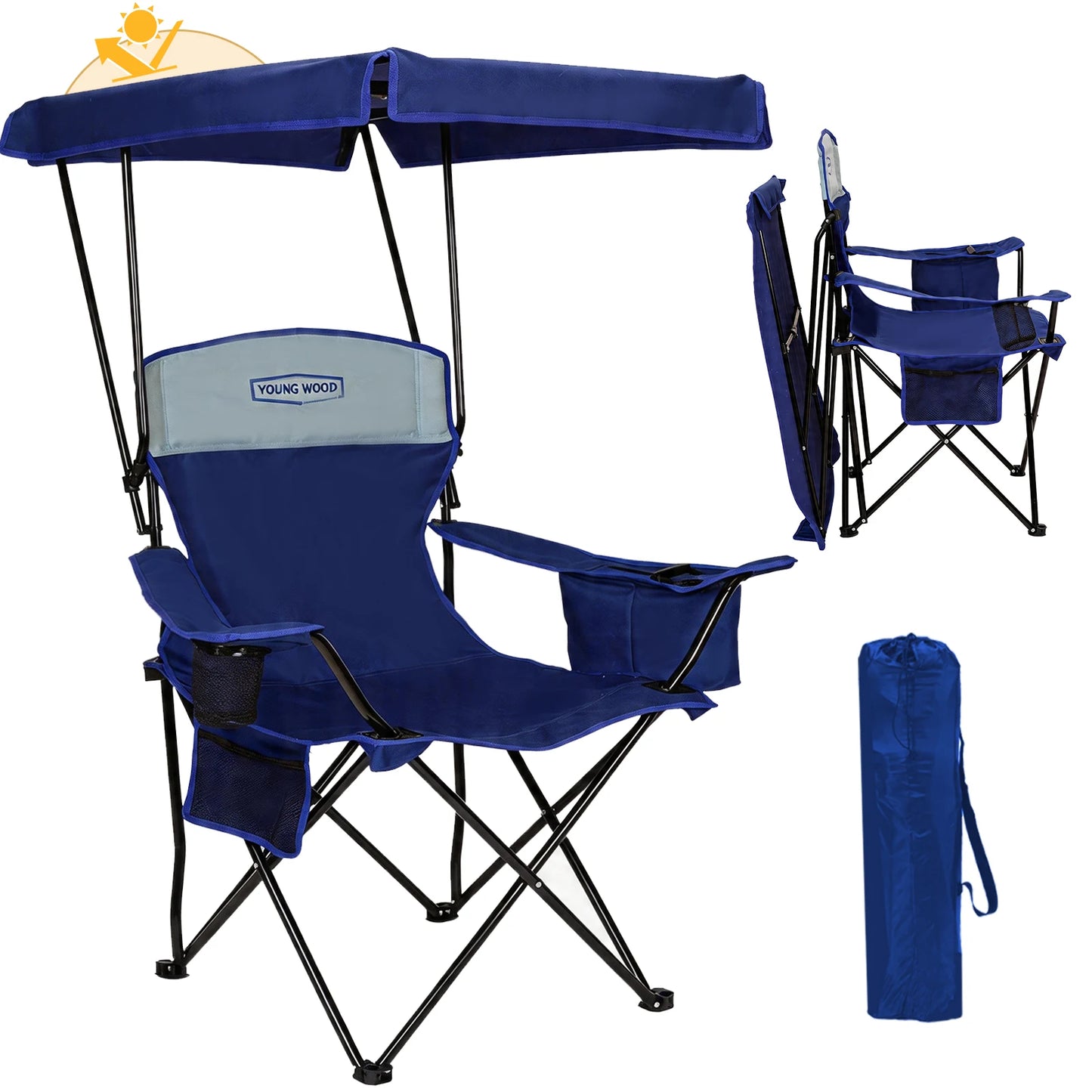 GERC Foldable Camping Chair With Sun Shade, Cooler Bag And Cup Holder Pocket by S And B Enterprise