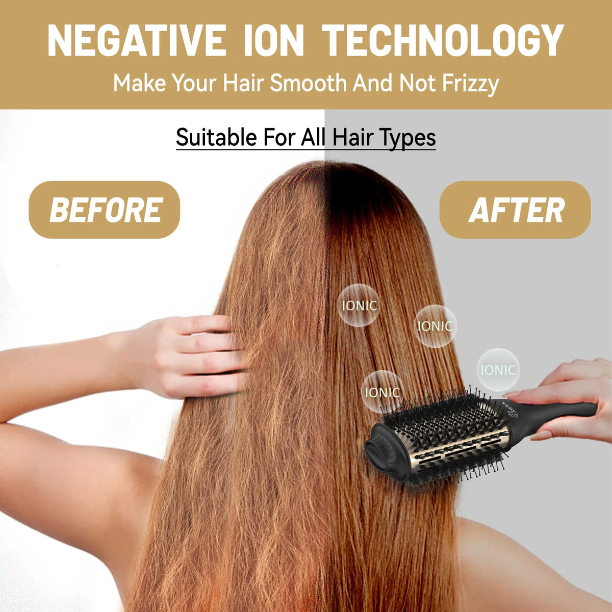 iMESA One-Step Hot Air Brush&Volumizer PLUS 2.0 Hair Dryer and Hair Styler New Black Golden Hair Curler Brush