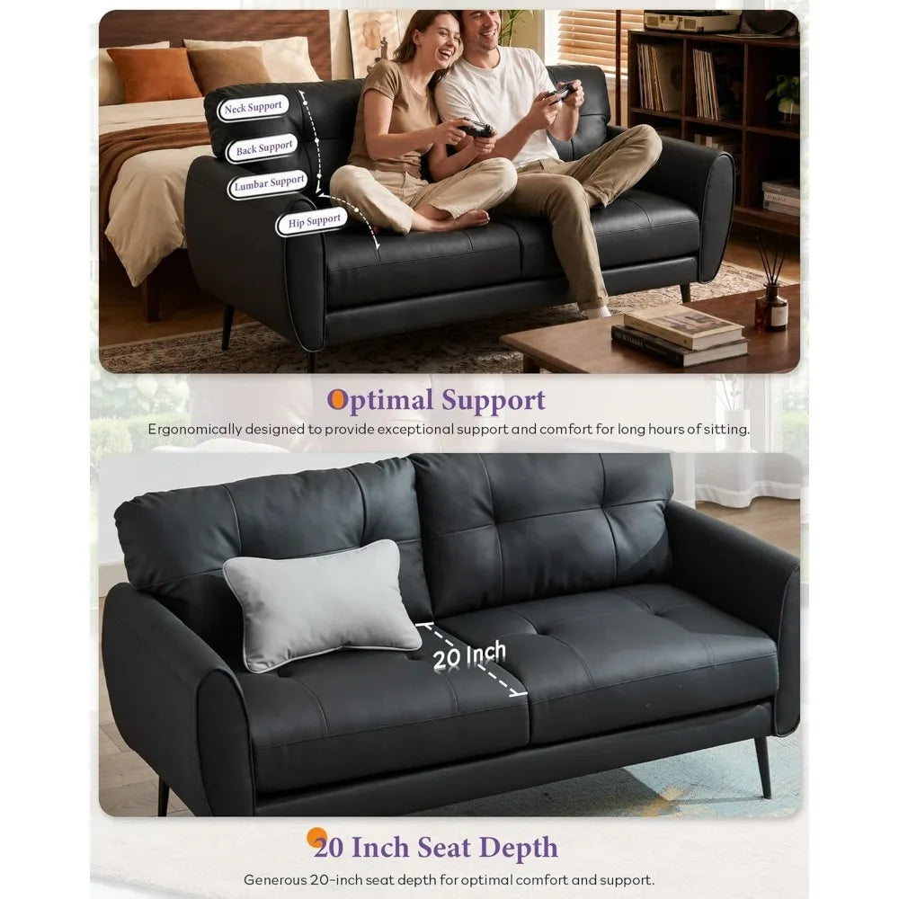 Tyboatle Faux Leather Loveseat Mid Century Modern Tufted Sofa by S And B Enterprise
