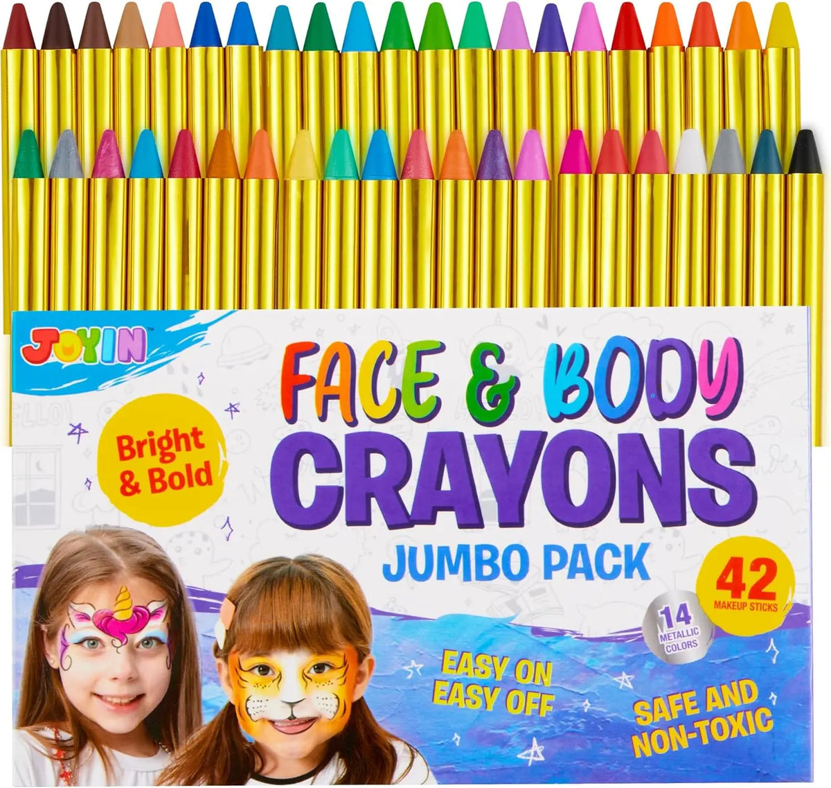 Face and body crayons jumbo pack by Joyin, 42 colorful makeup sticks for kids