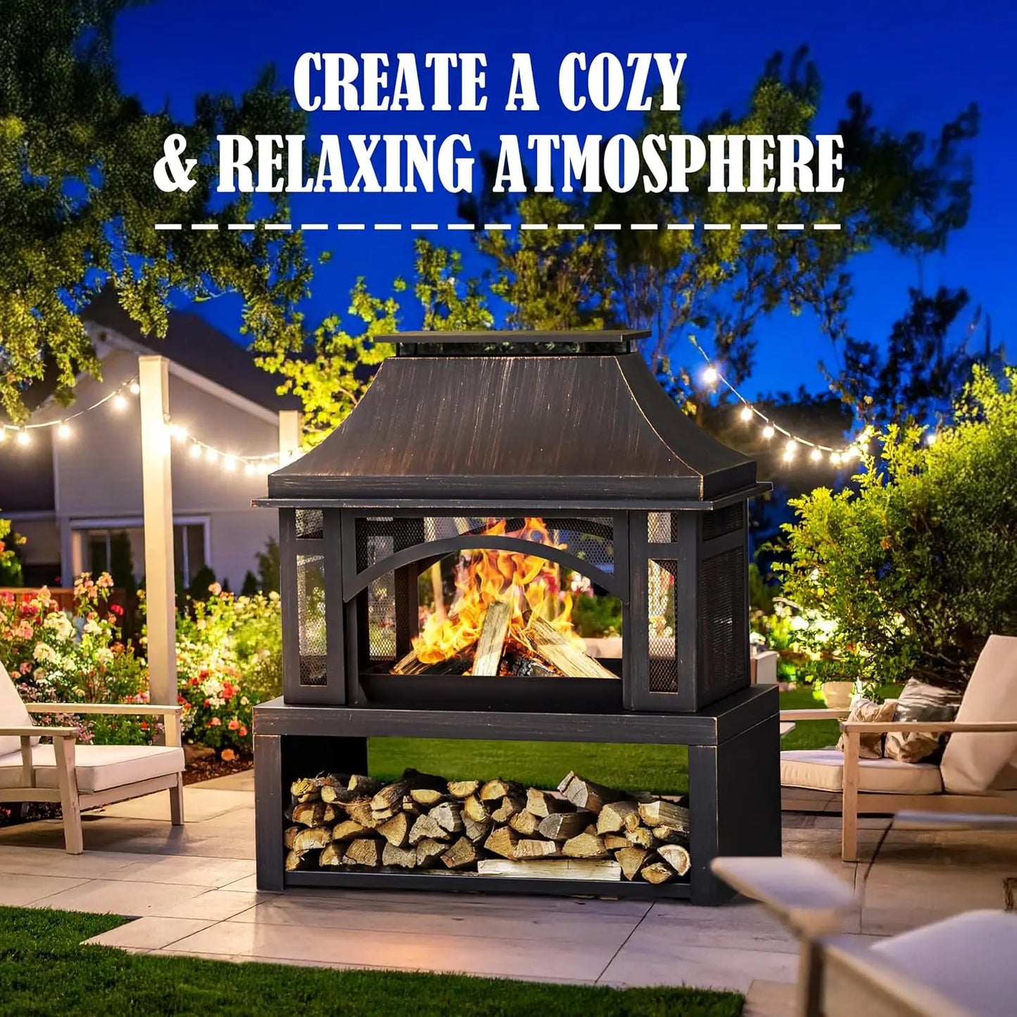 Wood Burning Outdoor Fireplace With Chimney And Spark Screen by S And B Enterprise