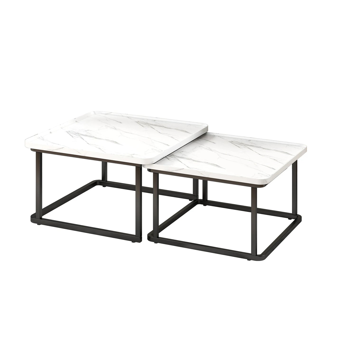 Square Nesting Coffee Tables Set Of 2, Space Saving Small End Table Set For Living Room Bedroom Balcony, Fluted Side Tables Set by S And B Enterprise