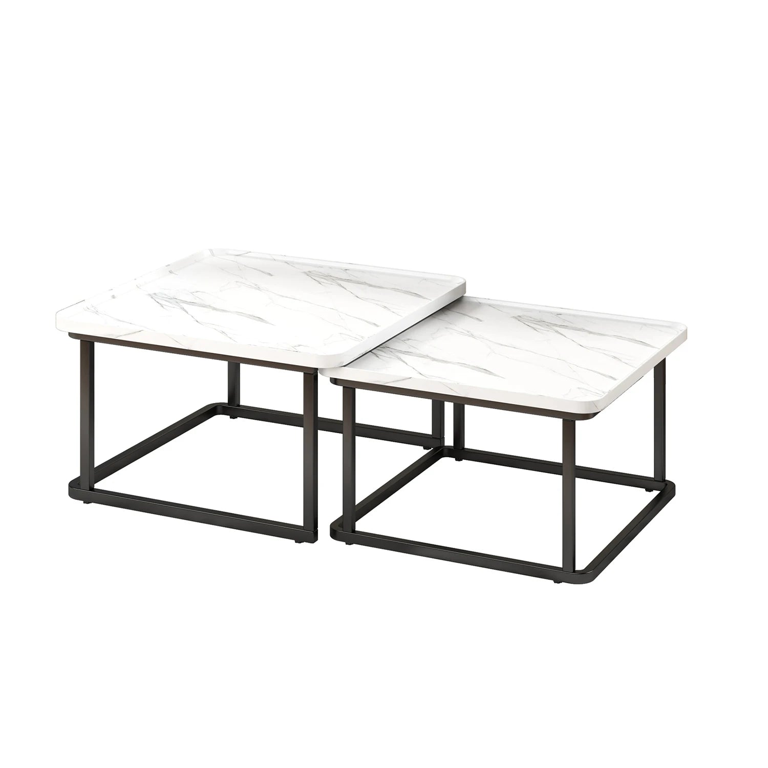Square Nesting Coffee Tables Set Of 2, Space Saving Small End Table Set For Living Room Bedroom Balcony, Fluted Side Tables Set by S And B Enterprise