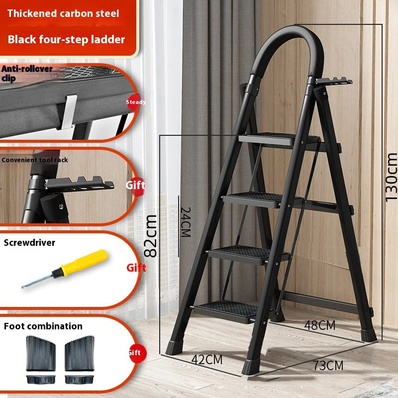 S And B Enterprise adjustable zigzag folding ladder, black carbon steel, 4-step for home and garden