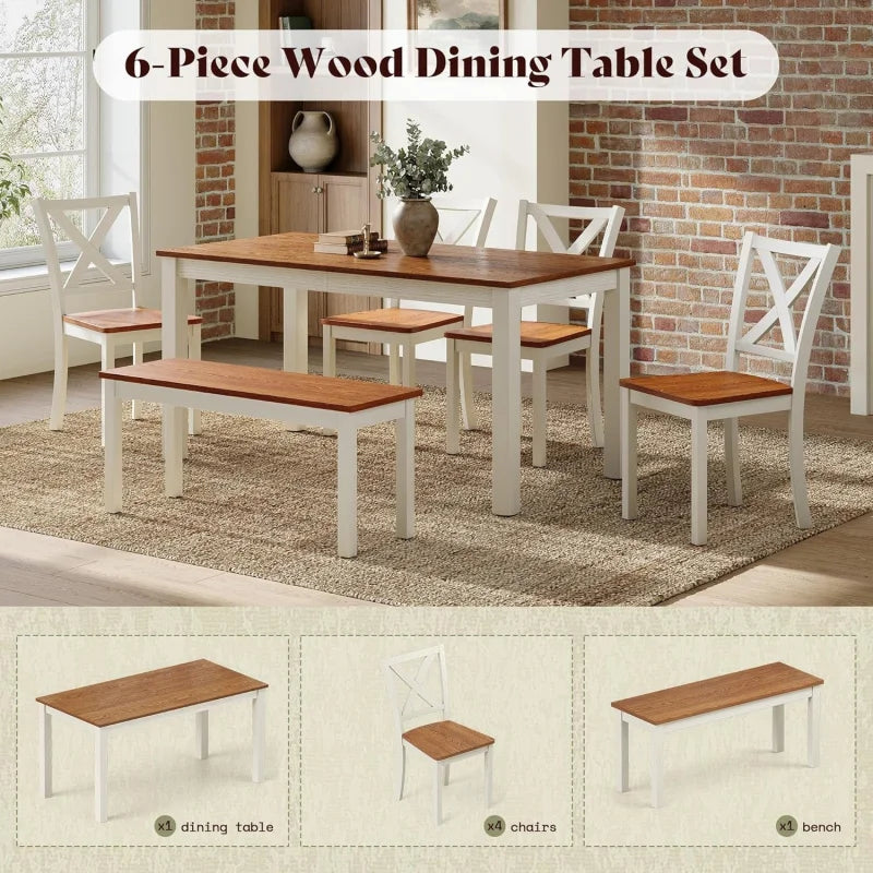 2026：6-Piece Farmhouse , 59 Wooden Table with 4 Chairs &, Kitchen & Dining Room Set 6, Space- by S And B Enterprise